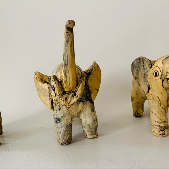 Vintage Marbled Clay Composite Elephant Sculpture Figurines Folk Art Shelf Decor - Picture 8 of 9